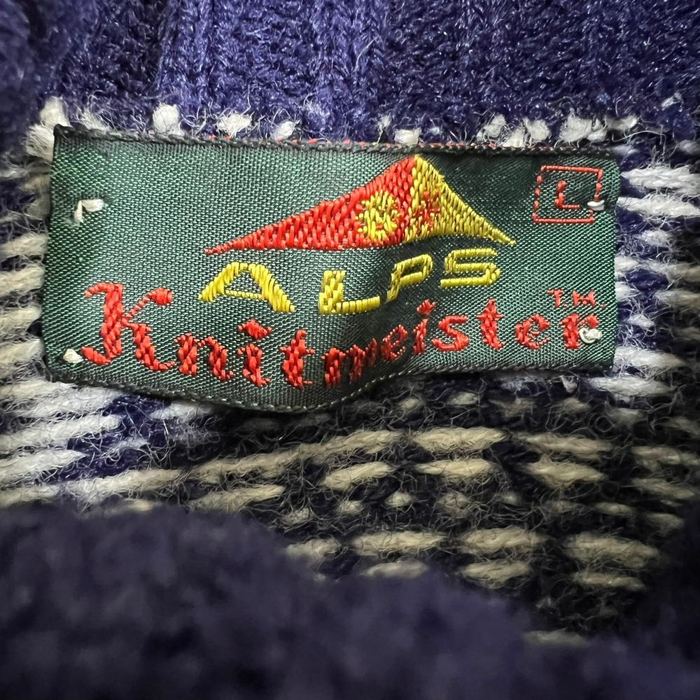 Vtg Alps Knitmeister Fair Isle Sweater Mens L Navy White Snowflake Turtleneck - Picture 4 of 10